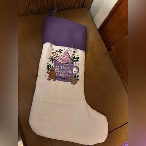 Purple Cuff Holiday Stocking with Hot Chocolate Design